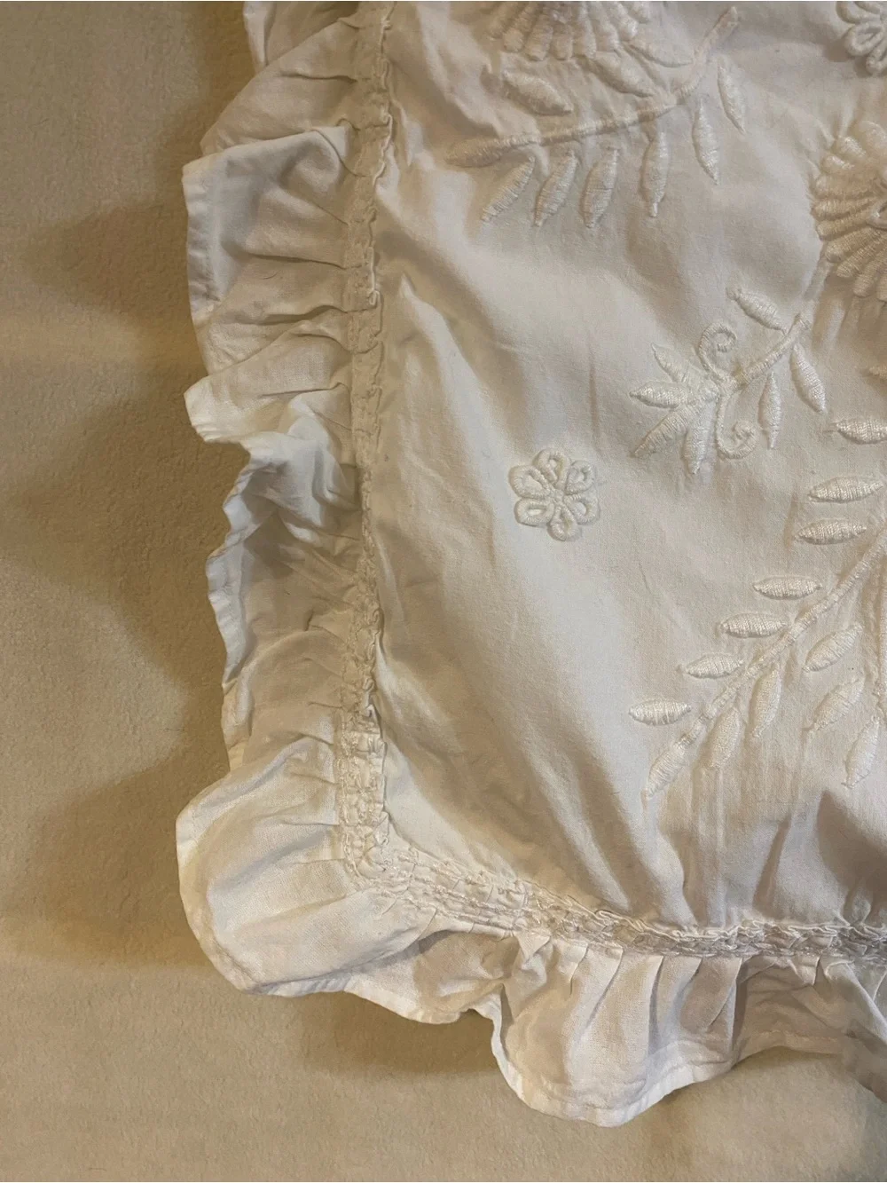 Pottery Barn white floral embroidered Carmen 100% cotton standard pillow sham